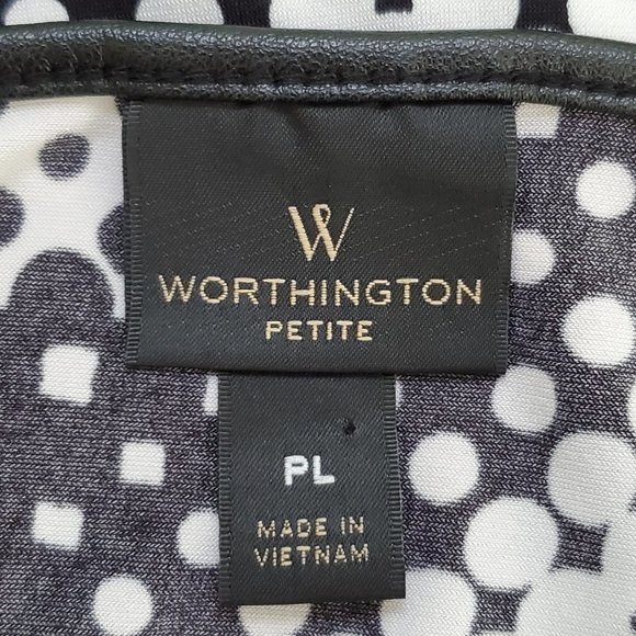 Worthington Black White Polka Dot Top With Faux Leather Trim Size LP - Picture 10 of 12